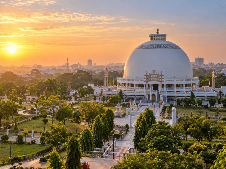 AI illustration of Deekshabhoomi and its gardens in Nagpur